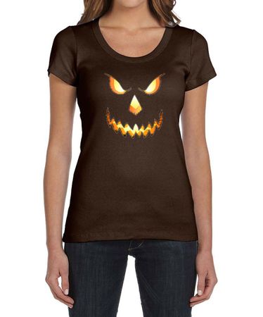 Ladies Shirt Pumpkin Head Scoop Neck Tee T-Shirt