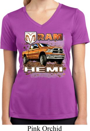 Ladies Shirt Ram Hemi Trucks Moisture Wicking V-neck Tee T-Shirt