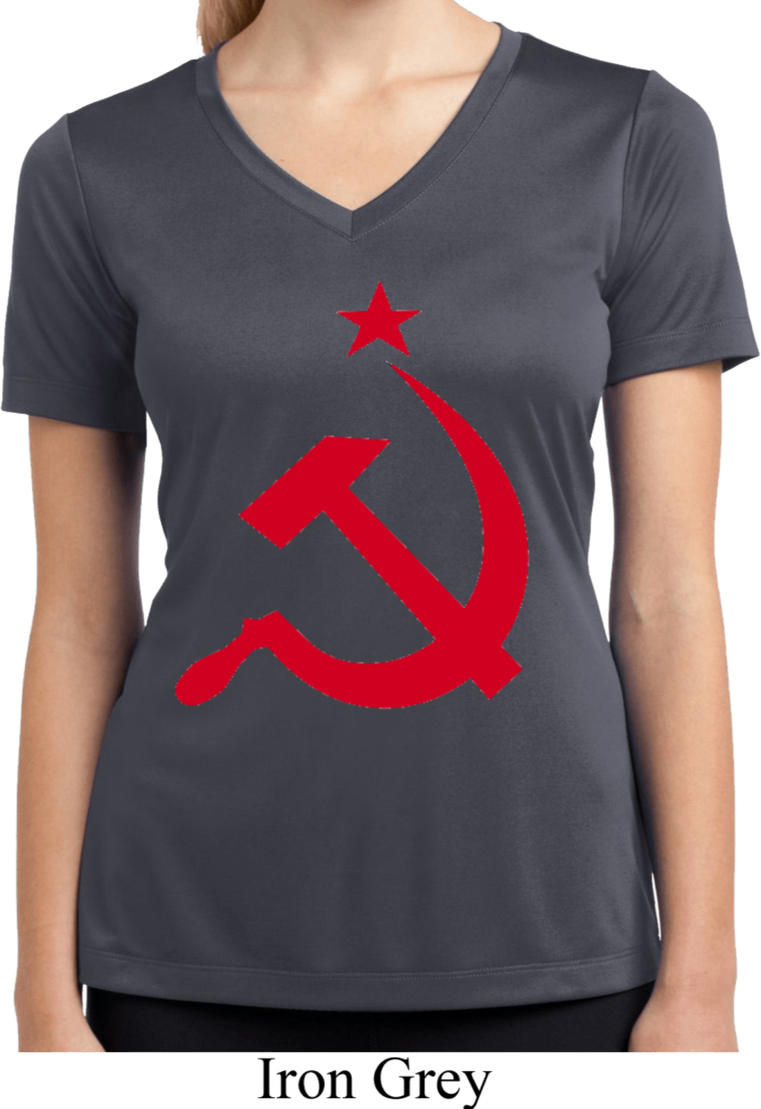 Ladies Shirt Red Hammer And Sickle Moisture Wicking Vneck Tee TShirt