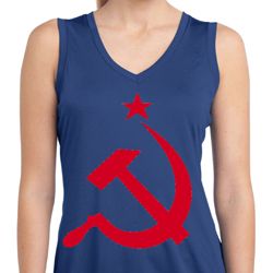 Ladies Shirt Red Hammer And Sickle Sleeveless Moisture Wicking Tee