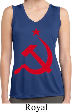 Ladies Shirt Red Hammer And Sickle Sleeveless Moisture Wicking Tee