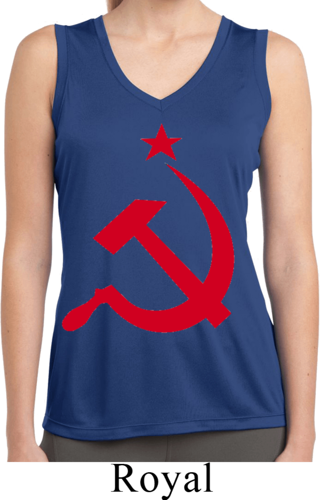 Ladies Shirt Red Hammer And Sickle Sleeveless Moisture Wicking Tee