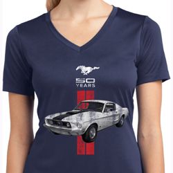 Ladies Shirt Red Stripe 50 Years Boss Moisture Wicking V-neck Tee