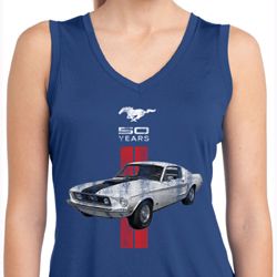 Ladies Shirt Red Stripe Mustang 50 Years Sleeveless Moisture Wicking