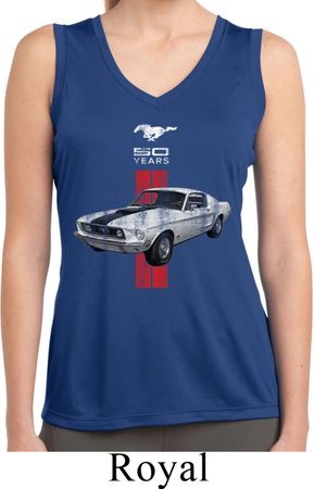 Ladies Shirt Red Stripe Mustang 50 Years Sleeveless Moisture Wicking