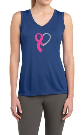 Ladies Shirt Ribbon Heart Sleeveless Moisture Wicking Tee T-Shirt