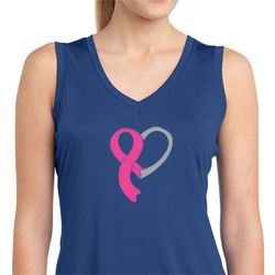 Ladies Shirt Ribbon Heart Sleeveless Moisture Wicking Tee T-Shirt