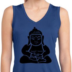 Ladies Shirt Shadow Buddha Sleeveless Moisture Wicking Tee T-Shirt
