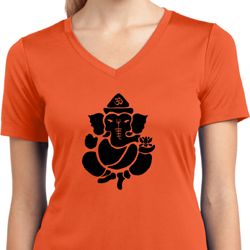 Ladies Shirt Shadow Ganesha Moisture Wicking V-neck Tee