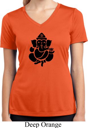 Ladies Shirt Shadow Ganesha Moisture Wicking V-neck Tee