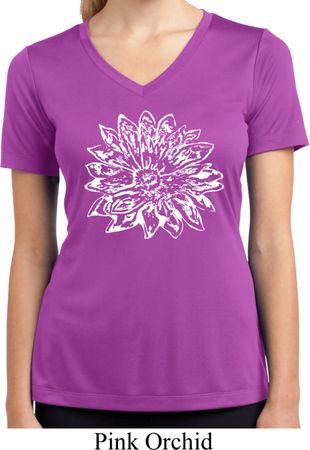 Ladies Shirt Sketch Lotus Moisture Wicking V-neck Tee