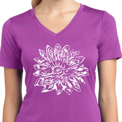Ladies Shirt Sketch Lotus Moisture Wicking V-neck Tee Ladies Shirt Sketch Lotus Moisture Wicking V-neck Tee
