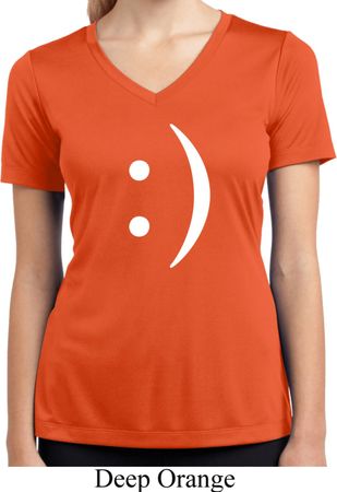 Ladies Shirt Smiley Chat Face Moisture Wicking V-neck Tee T-Shirt