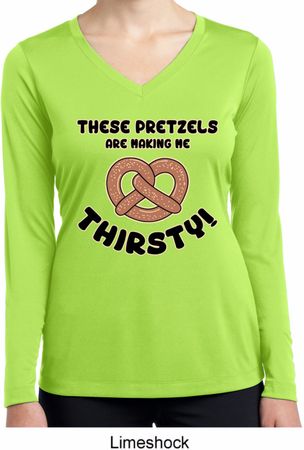 Ladies Shirt Thirsty Pretzels Dry Wicking Long Sleeve Tee T-Shirt
