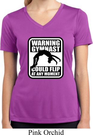Ladies Shirt Warning Gymnast Could Flip Moisture Wicking V-neck Tee
