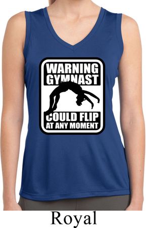 Ladies Shirt Warning Gymnast Sleeveless Moisture Wicking Tee T-Shirt