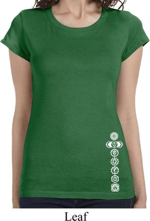 Ladies Shirt White 7 Chakras Bottom Print Longer Length Tee T-Shirt