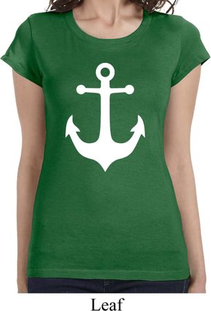 Ladies Shirt White Anchor Longer Length Tee T-Shirt
