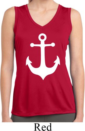 Ladies Shirt White Anchor Sleeveless Moisture Wicking Tee