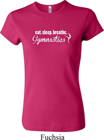 Ladies Shirt White Eat Sleep Breathe Gymnastics Crewneck Tee T-Shirt
