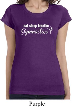 Ladies Shirt White Eat Sleep Breathe Gymnastics Longer Length Tee