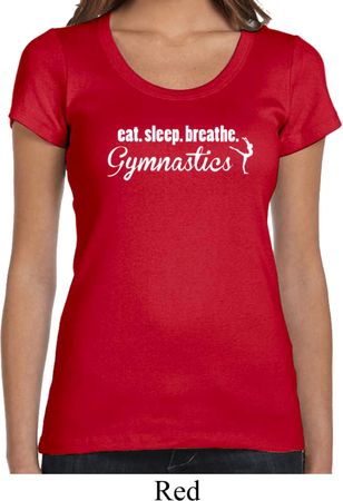 Ladies Shirt White Eat Sleep Breathe Gymnastics Scoop Neck Tee T-Shirt