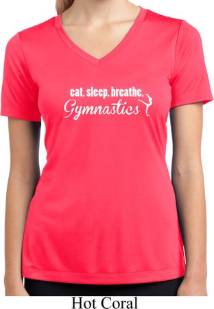 Ladies Shirt White Eat Sleep Gymnastics Moisture Wicking V-neck Tee