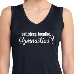 Ladies Shirt White Eat Sleep Gymnastics Sleeveless Moisture Wicking