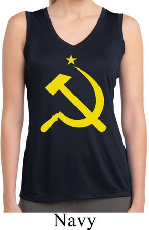 Ladies Shirt Yellow Hammer And Sickle Sleeveless Moisture Wicking Tee
