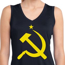 Ladies Shirt Yellow Hammer And Sickle Sleeveless Moisture Wicking Tee