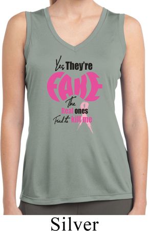 Ladies Shirt Yes, They're Fake Sleeveless Moisture Wicking Tee