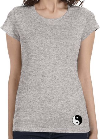 Ladies Shirt Yin Yang Patch Bottom Print Longer Length Tee T-Shirt