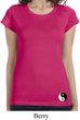 Ladies Shirt Yin Yang Patch Bottom Print Longer Length Tee T-Shirt