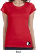 Ladies Shirt Yin Yang Patch Bottom Print Longer Length Tee T-Shirt