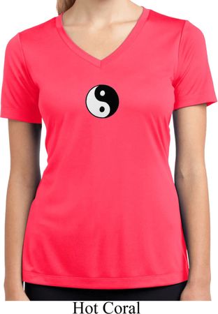 Ladies Shirt Yin Yang Patch Small Print Moisture Wicking V-neck Tee