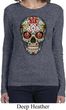 Ladies Skull Shirt Sugar Skull with Roses Long Sleeve Tee T-Shirt