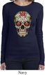 Ladies Skull Shirt Sugar Skull with Roses Long Sleeve Tee T-Shirt