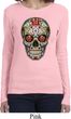 Ladies Skull Shirt Sugar Skull with Roses Long Sleeve Tee T-Shirt