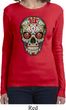 Ladies Skull Shirt Sugar Skull with Roses Long Sleeve Tee T-Shirt