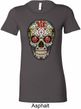 Ladies Skull Shirt Sugar Skull with Roses Longer Length Tee T-Shirt