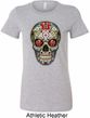 Ladies Skull Shirt Sugar Skull with Roses Longer Length Tee T-Shirt