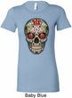 Ladies Skull Shirt Sugar Skull with Roses Longer Length Tee T-Shirt