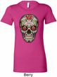 Ladies Skull Shirt Sugar Skull with Roses Longer Length Tee T-Shirt
