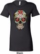 Ladies Skull Shirt Sugar Skull with Roses Longer Length Tee T-Shirt
