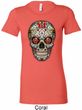 Ladies Skull Shirt Sugar Skull with Roses Longer Length Tee T-Shirt