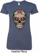 Ladies Skull Shirt Sugar Skull with Roses Longer Length Tee T-Shirt