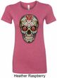 Ladies Skull Shirt Sugar Skull with Roses Longer Length Tee T-Shirt