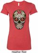 Ladies Skull Shirt Sugar Skull with Roses Longer Length Tee T-Shirt