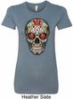 Ladies Skull Shirt Sugar Skull with Roses Longer Length Tee T-Shirt