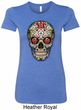 Ladies Skull Shirt Sugar Skull with Roses Longer Length Tee T-Shirt